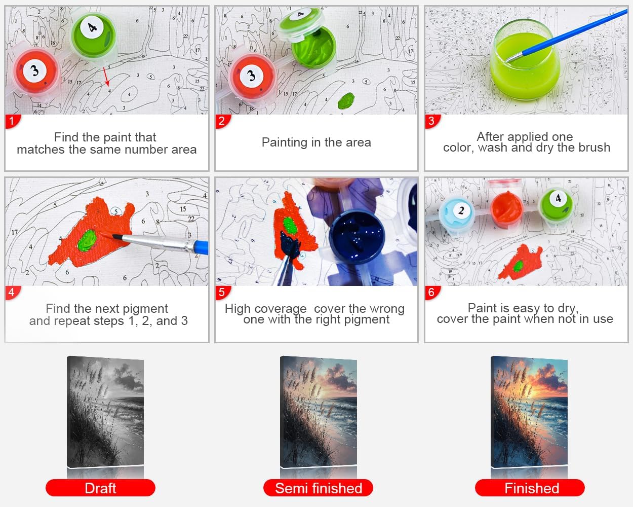 TISHIRON Beach Paint by Numbers for Adults Beginners, Golden Sunset on the Beach with Ornamental Grasses, Adult Colour Chart Set, Warm Light Nature Picture for Hallway Decoration, 16 x 20 Inches