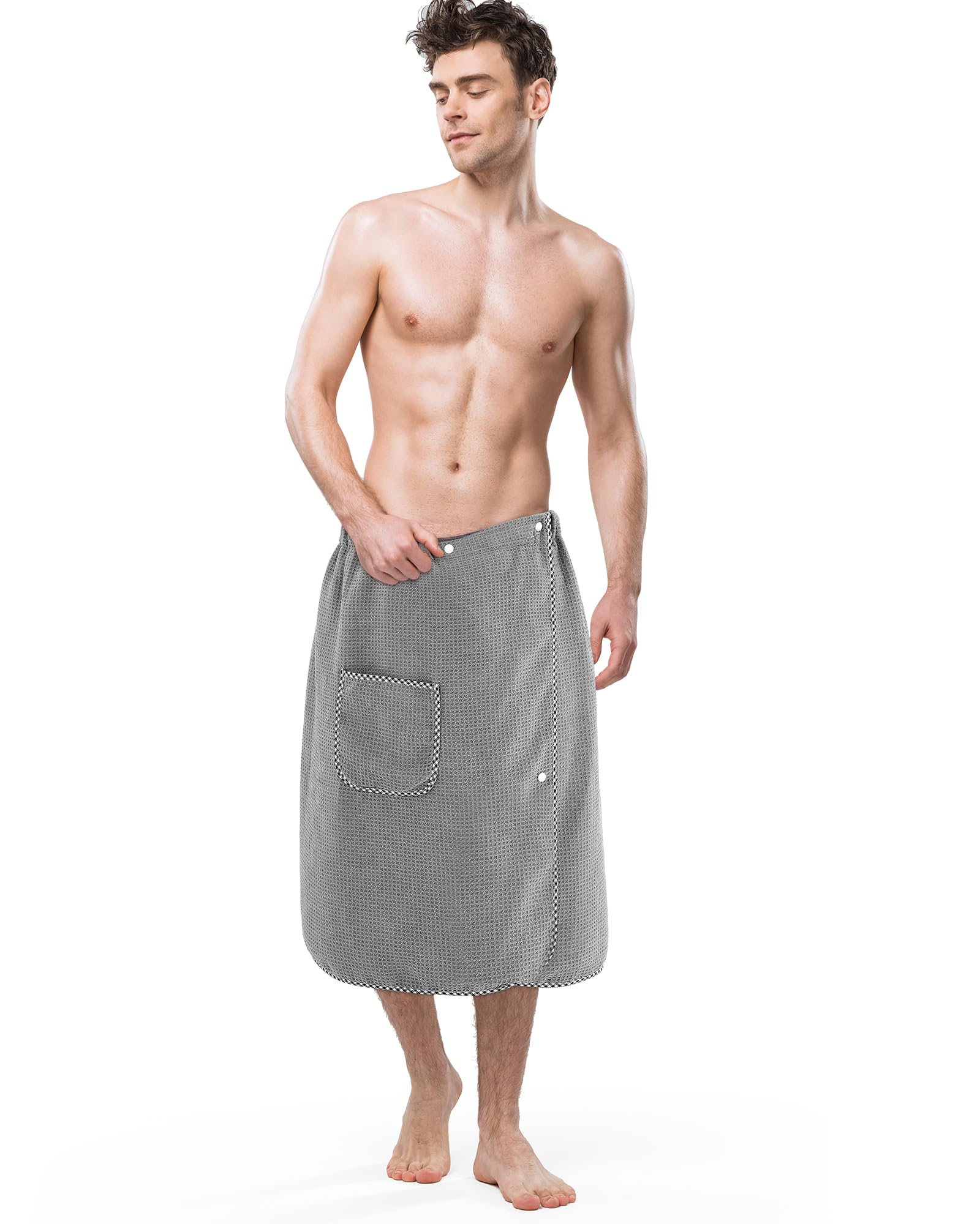 HunnmingRe Bath Wrap Towel Quick Drying for Men Adjustable Sauna Towels with Pocket After Shower Wrap for Men Gift, Gym, Spa, Sauna, 65 x 25 Inches(