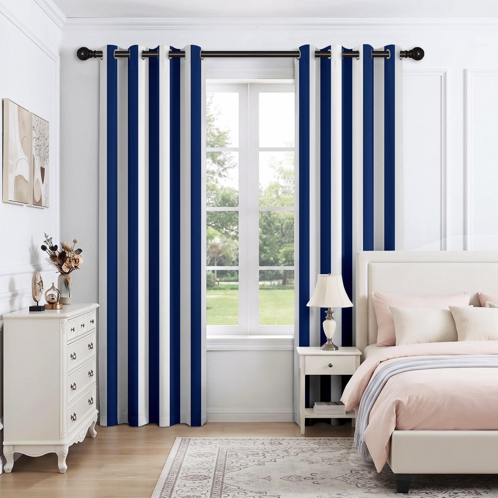 Tende moderne, geometriche, blu marino, per ragazzi e ragazze, classiche, oscuranti, con occhielli, per cameretta dei bambini, camera da letto, 245 x 140 cm (altezza x larghezza), 2 pezzi