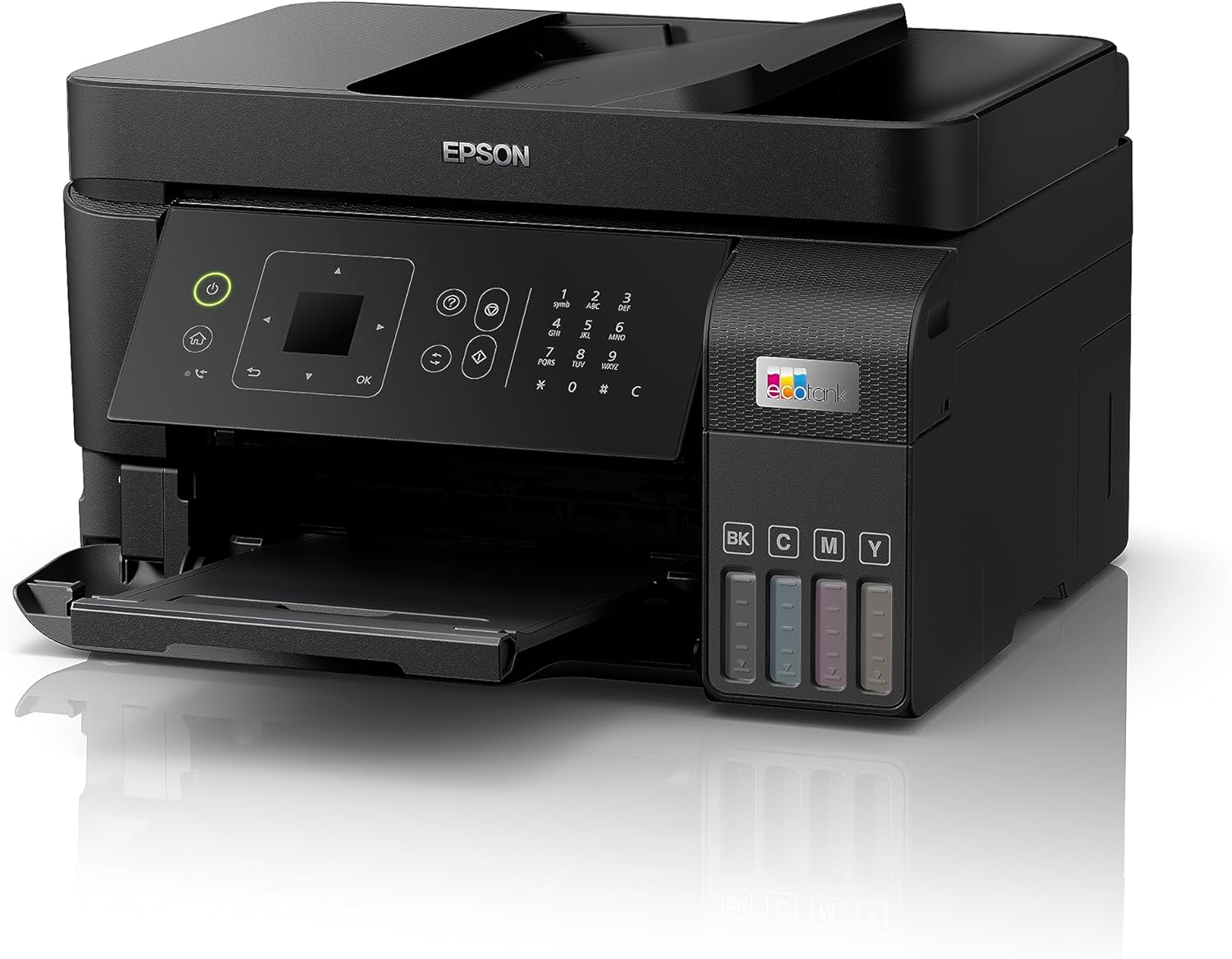 Imagem frontal da impressora com fundo neutro. Imagem frontal da impressora com fundo neutro.