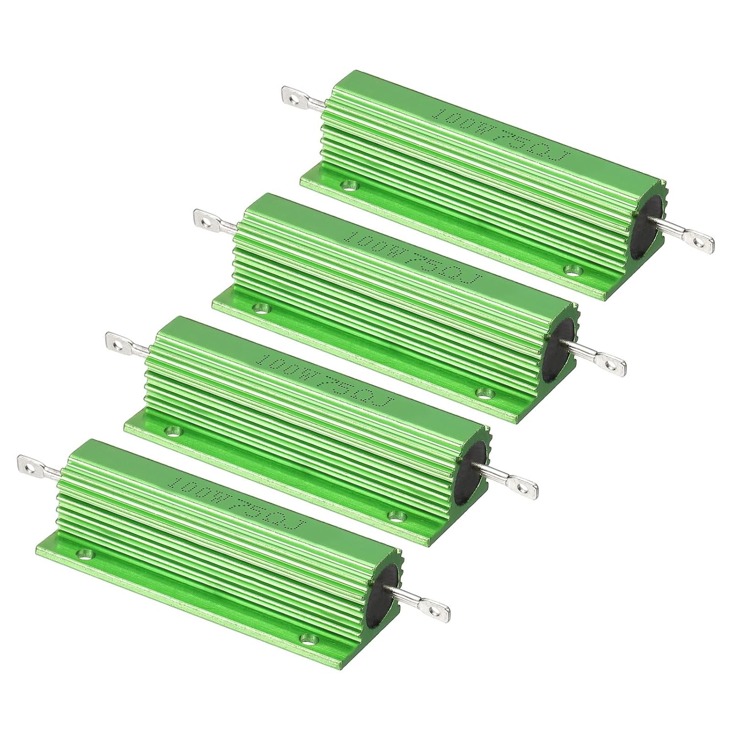 PATIKIL 100W 75 Ohm Aluminum Shell Resistor, 4 Pack Aluminum Housing Resistor Housed Case Wirewound Resistors Screw Tap Power Resistor 5% Tolerance, Green