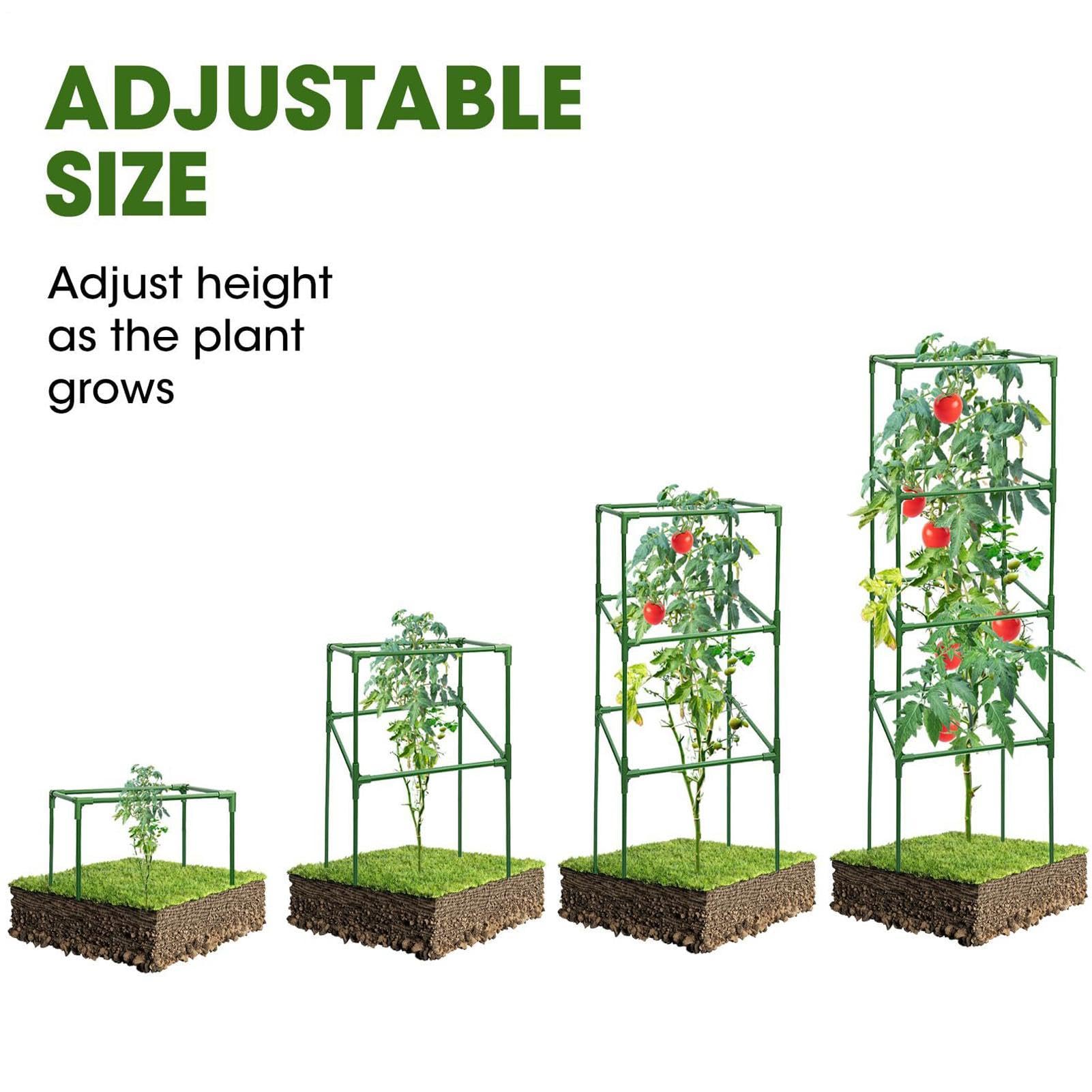 Entutorado para Tomates Soporte Cuadrado Ajustable en Altura de 3 Piezas | Tutor de Plantas Resistente para Judías Pepinos Verduras Rosas Peonías Macetas Bancal Elevado Jardín Patio Césped