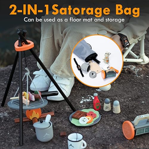 Miniatura 4 de UMU Juego de juguetes de campamento para niños, juego de simulación con fogata, juego de madera para acampar, cortar alimentos para jugar, cocina,