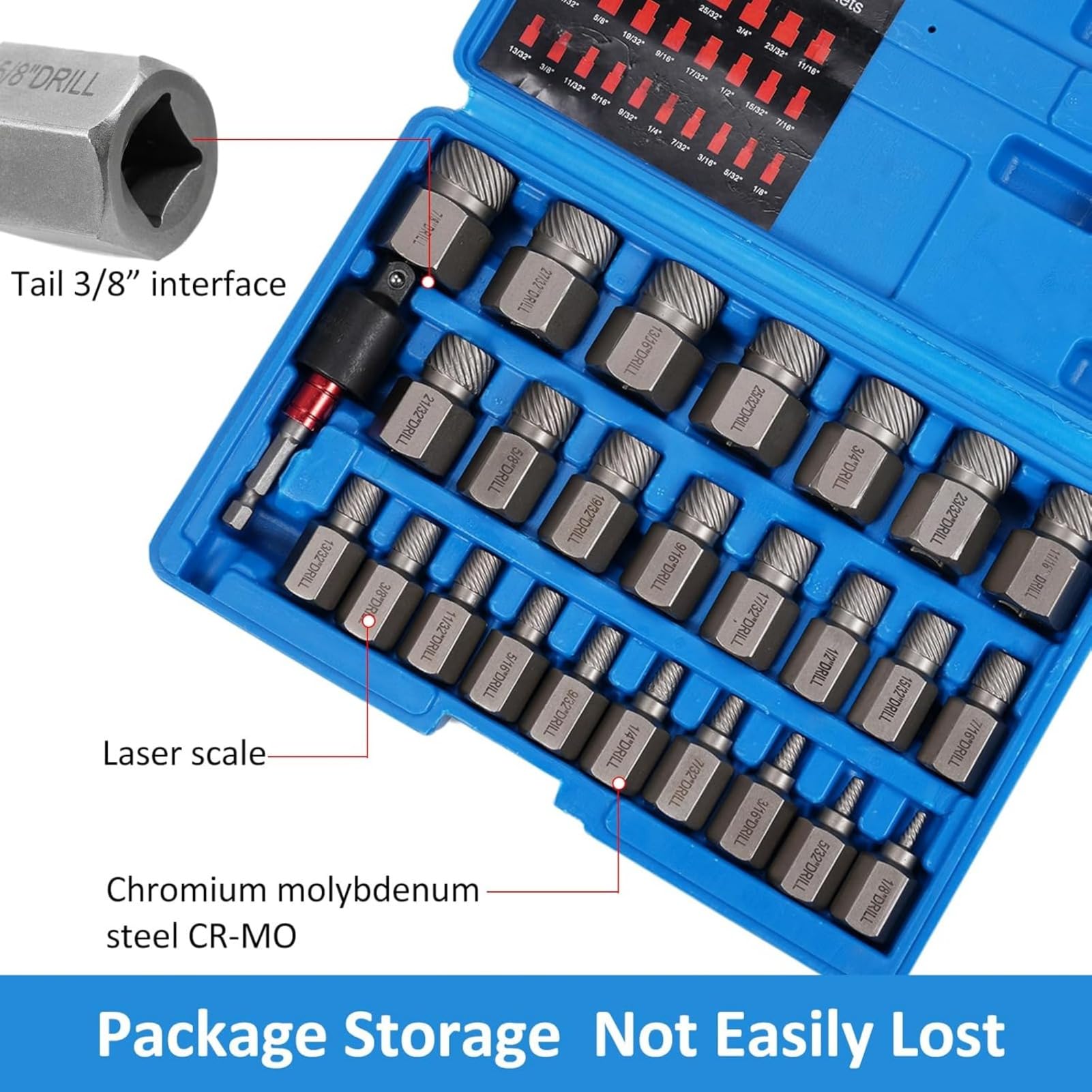 Juego de 27 extractores de tornillos con cabeza hexagonal de 3/8 pulgadas, herramienta redondeada multiranura para quitar pernos dañados