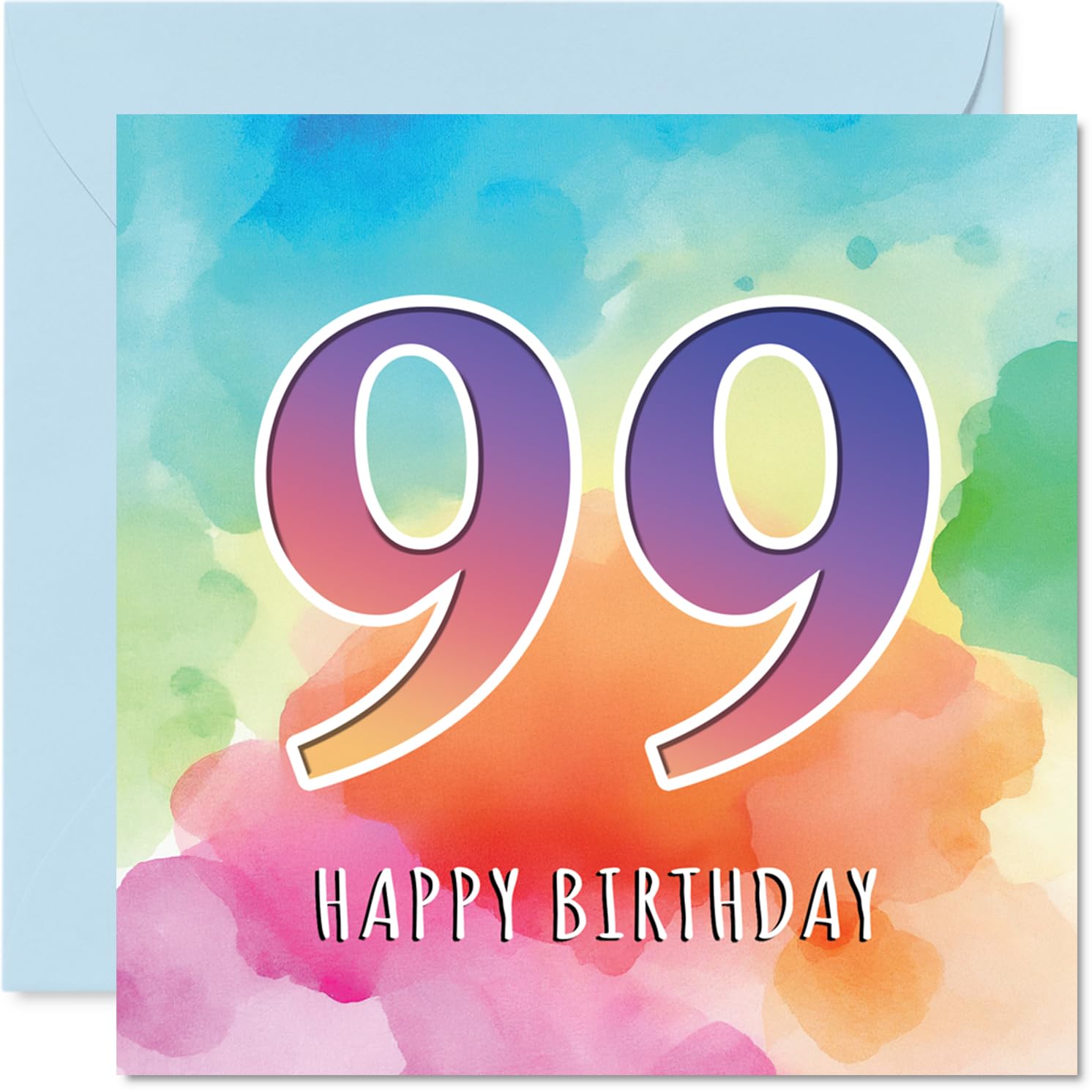 99th Birthday Cards for Women Men - Colourful Watercolour Age - Happy Birthday Card for 99 Year Old Woman Man Auntie Uncle Grandad Nanny, 145mm Bday Greeting Cards