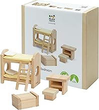 PlanToys® Wooden Children’s Room Classic Set for Montessori Small World Play | Creative Role Play and Social Interaction | Eco Friendly Wooden Dollhouse Bedroom Furniture for Imaginative Play