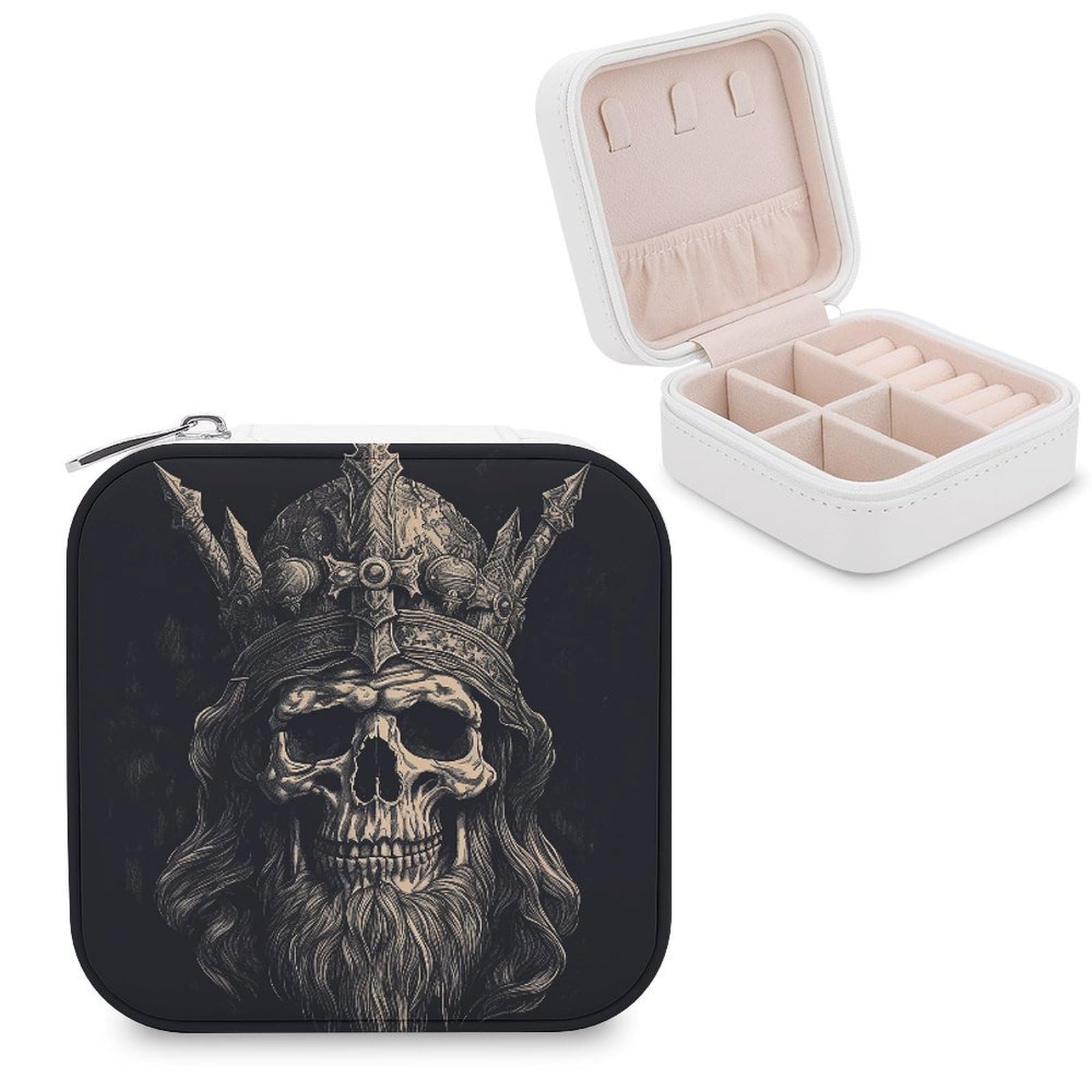 FekiLoot Skull And Ax Jewelry Case Personalized Leather Jewelry Box Mini Travel Jewelry Case Small Portable Jewelry Organizer for Ring Earrings Necklace Bracelet