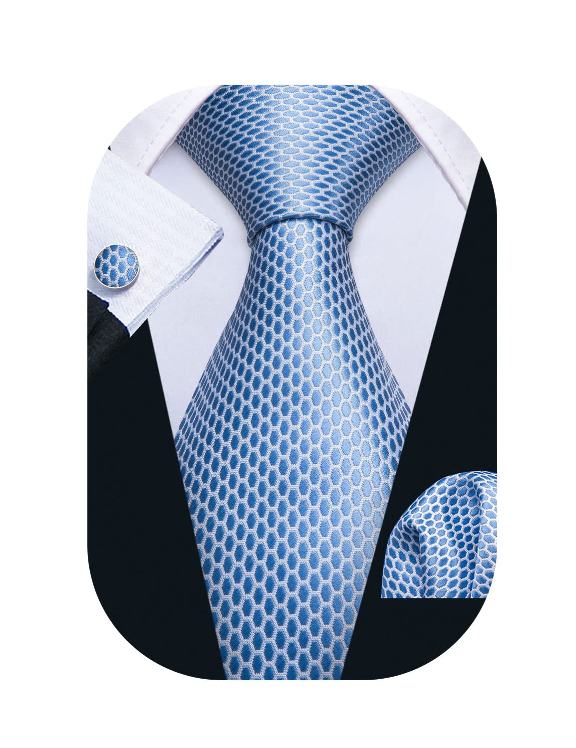 Barry.Wang Plaid Ties Checkered Mens Silk Necktie Handkerchief Cufflinks