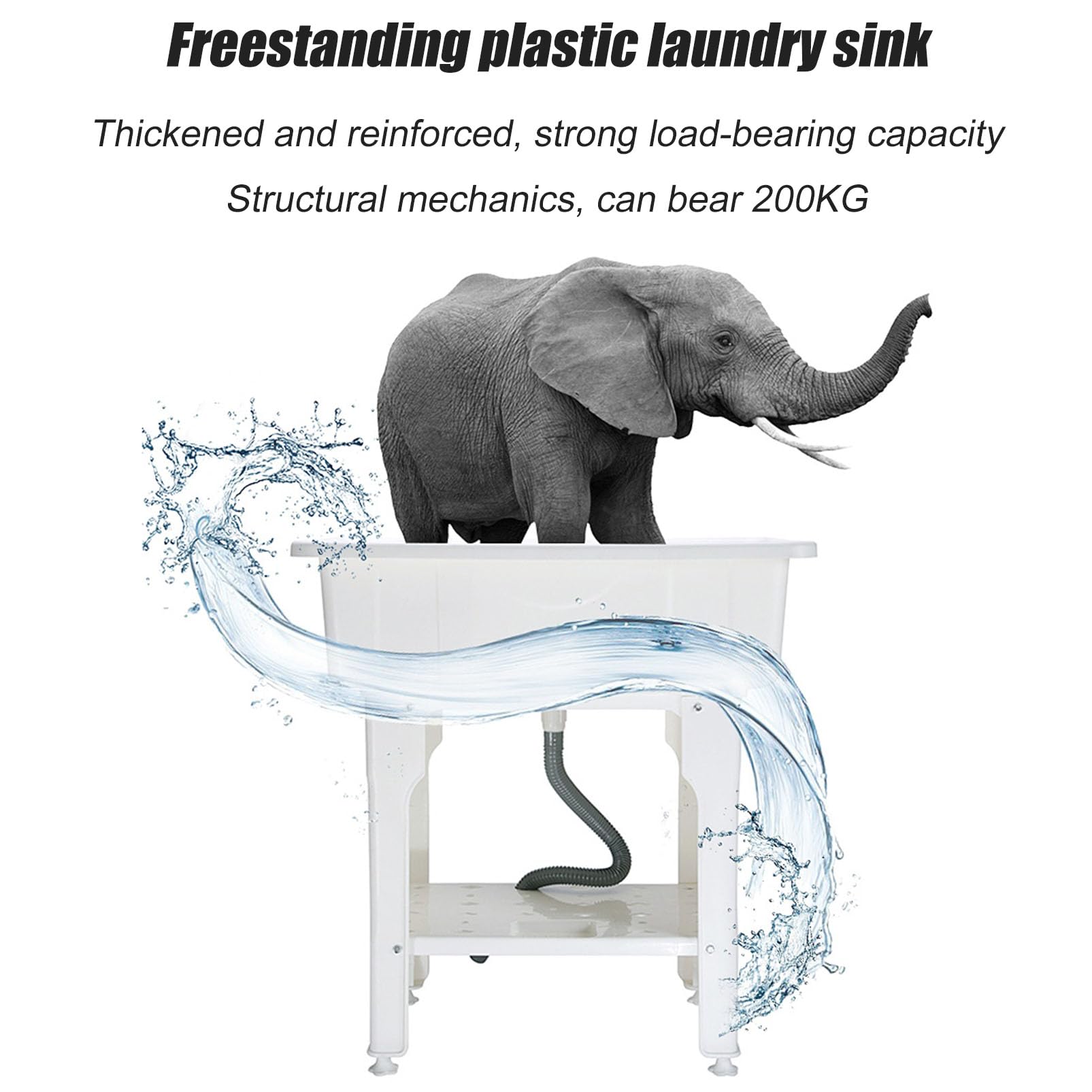 Fregadero para lavandería con Grifo, Fregadero Independiente, Lavabo de plástico para Limpieza, Lavabo Interior y Exterior para Lavar Ropa a Mano, Fregadero para estación de Lavado de Garaje
