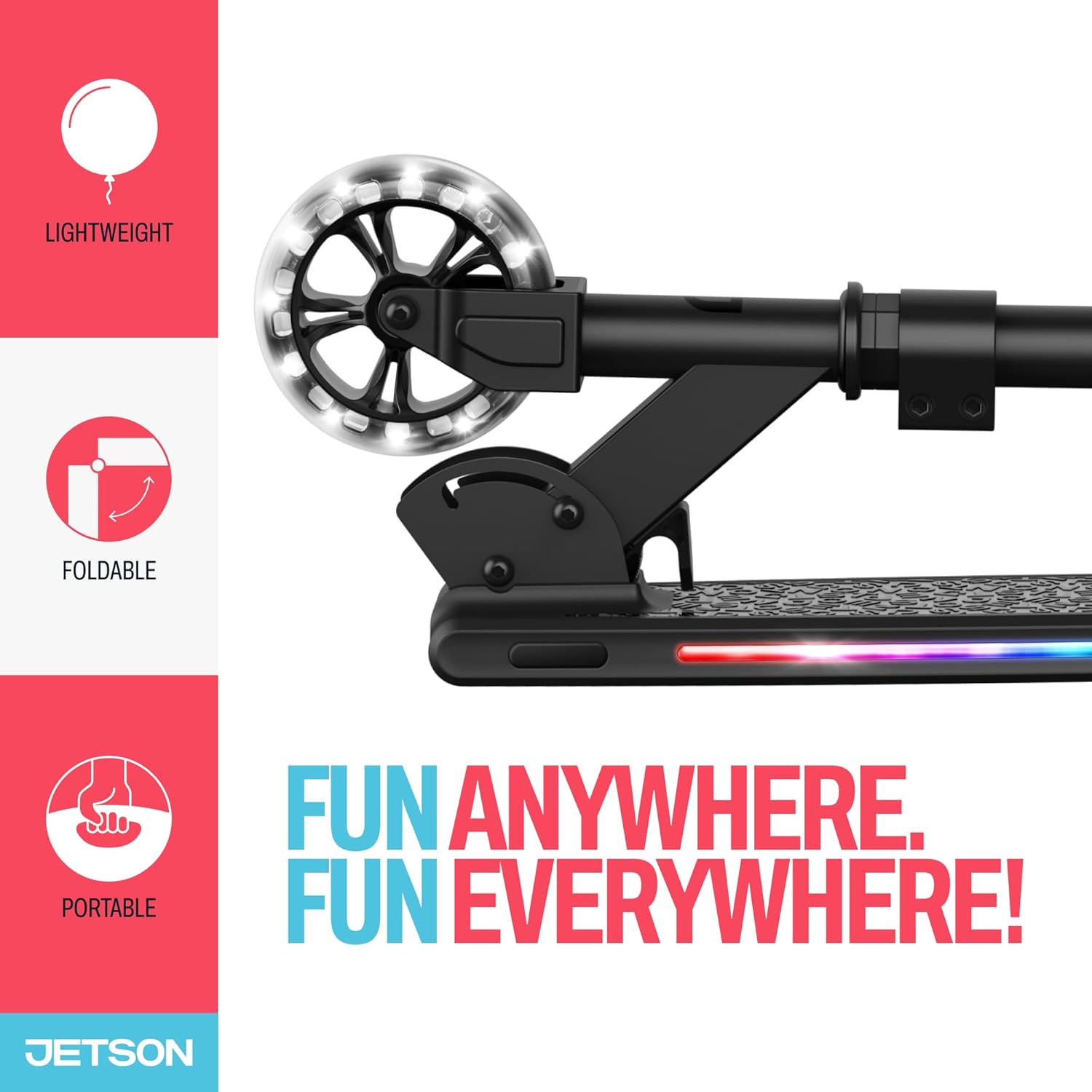 Jetson Mars 2-Wheel Light-Up Kick Scooter, Portable Scooter for Kids with Light-Up 4.6-Inch Wheels, Adjustable Handlebar Height, Foldable Design, Ages 5+