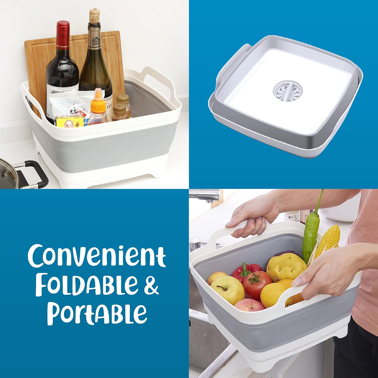 Home Spirit Collapsible Sink – 9L Portable Wash Basin Tub with Handle, Plug & Strainer – For Dishes, Fruits, Veggies, Laundry & Beverages image 4