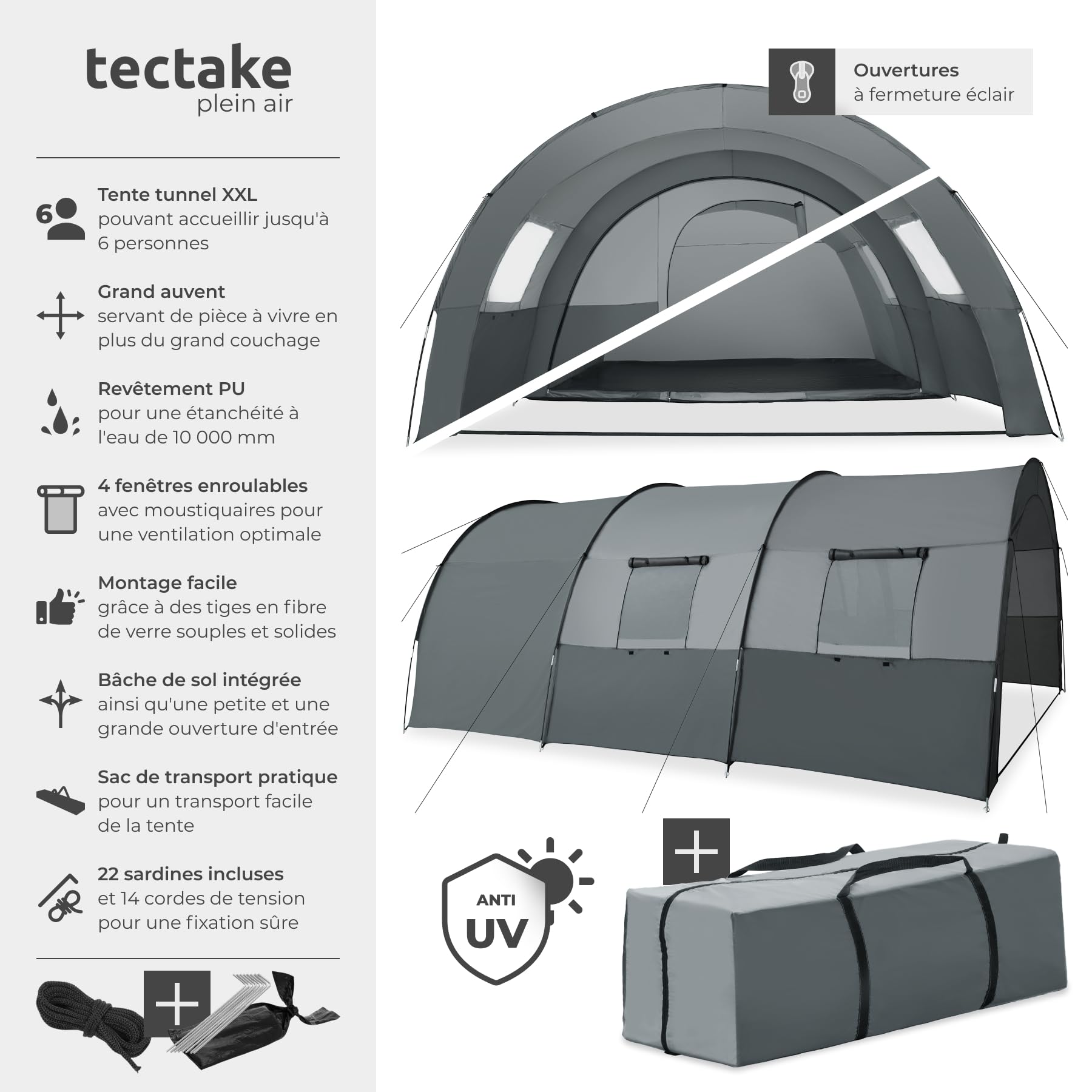 tectake® Tente de Camping Familiale XXL pour 6 Personnes avec moustiquaire Tente Trekking Equipement Montagne Festival Randonnée Pêche Plage Outdoor Camping Tent