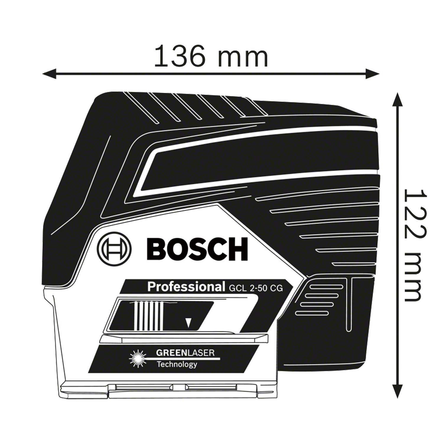 Bosch Professional Niveau Laser GCL 2-50 CG (sans batterie et chargeur, laser vert pour l'intérieur avec fonction application, support, portée visible : jusqu’à 20 m, dans une L-BOXX)