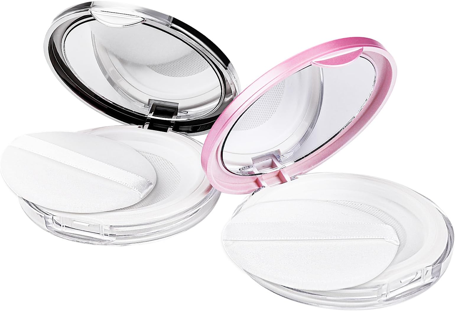 Mabor 2Pcs Empty Loose Powder Containers Face Powder Compact with Mirror Powder Puff Reusable Powder Puff Case Portable Refillable Powder Container for Women Girls
