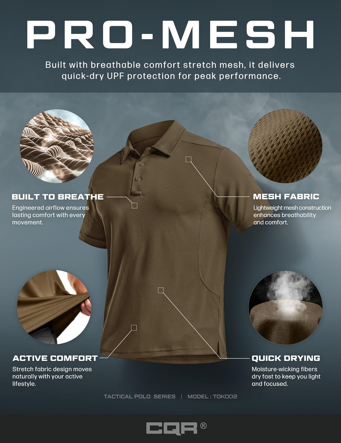 CQR Men's Polo Shirts, Tactical Short Sleeve Golf Performance Shirts, Lightweight Dry Fit UPF 50+ Pique - Image 7