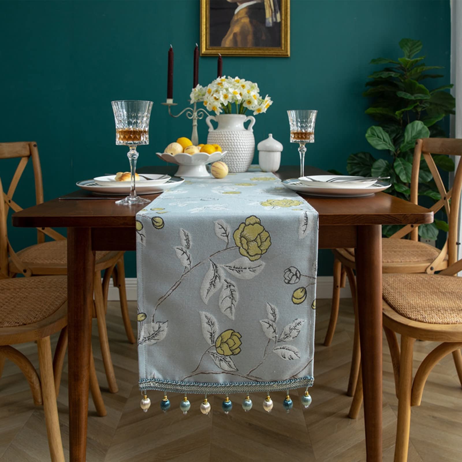 Chemin de table moderne en polyester durable au motif de fleur délicate - 8