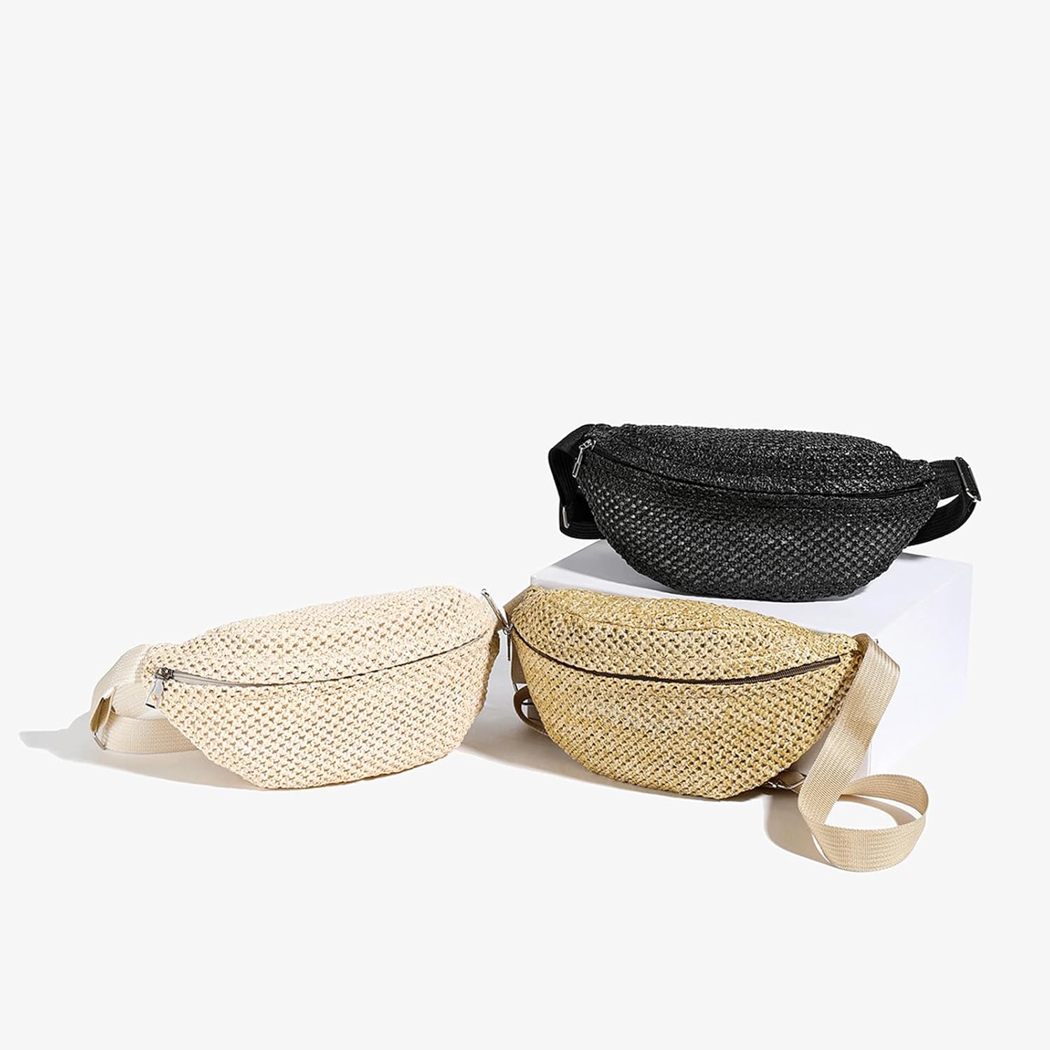 Woven Bum Bag Straw Sling Purse with Adjustable Belt Lightweight Fanny Waist Pack Chest Shoulder Bag Crossbody Bum Bags for Women Travel Casual Daily Use(Brown)