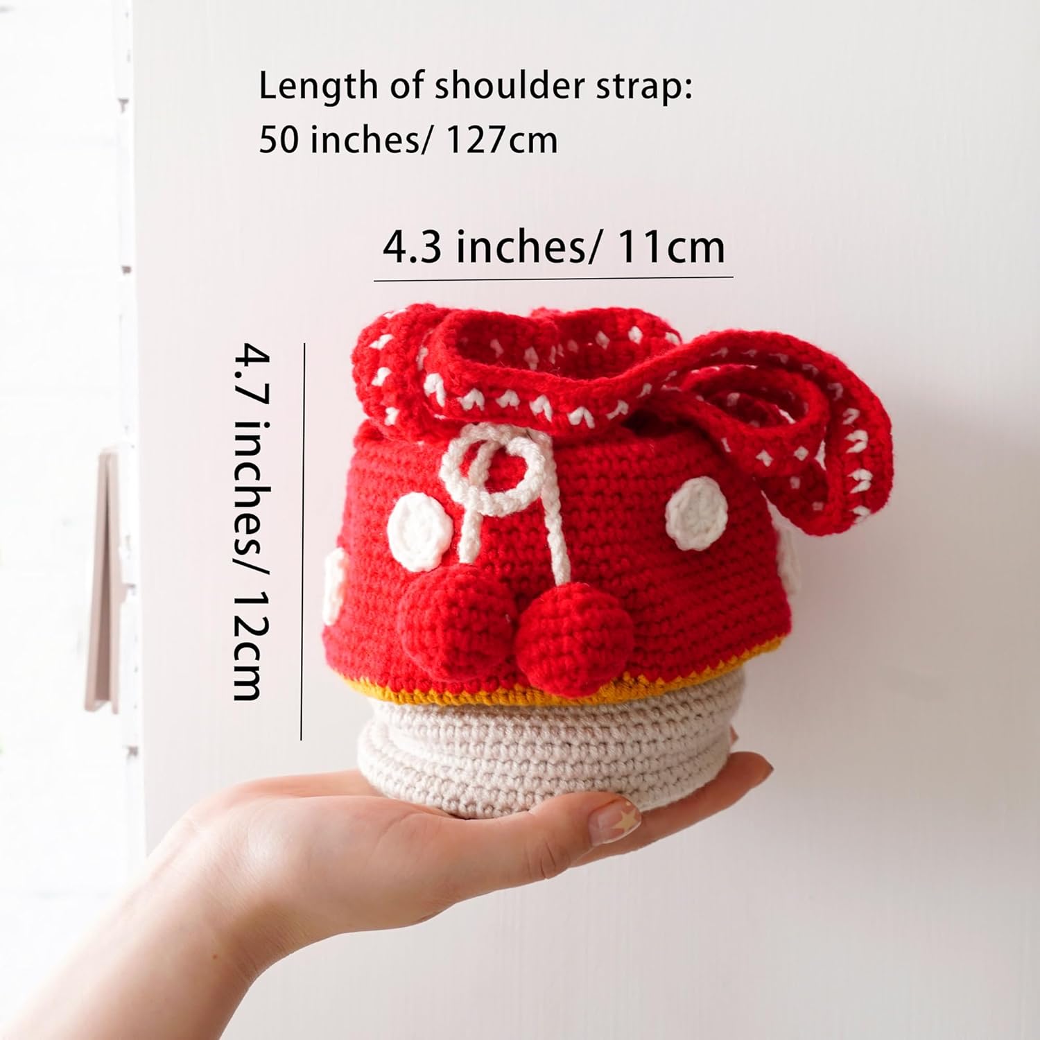 Mushroom Purse Crossbody Crochet Bags for Women Knitted Mushroom Bag Cottagecore Purse Small (Red) - Image 5