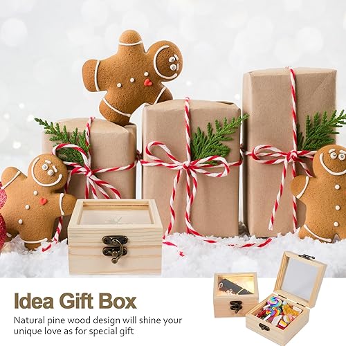 Miniatura 5 de Thyle 12 cajas de madera sin terminar con tapa de vidrio, caja pequeña de madera en blanco, cajas de regalo de madera natural de 3.5 x 3.5 x 1.8