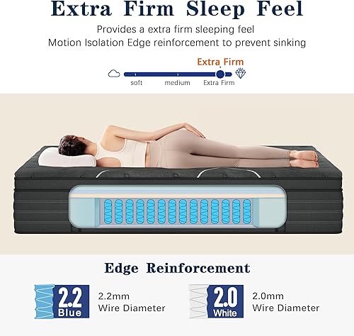 Miniatura 6 de Colchón extra firme tamaño Queen, colchón híbrido de espuma viscoelástica de gel de 14 pulgadas para soporte lumbar y de cadera extrafirme, borde