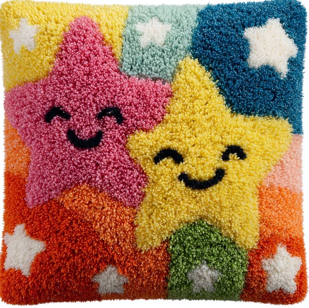 AxiangziK Latch Hook Pillow Kits 17x17in,Cartoon Stars