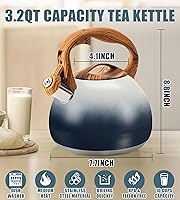 Vista 4 de Tetera FOEDO para estufa, hervidor silbante fuerte para hervir agua, café o leche, hervidor de acero inoxidable pesado de 3.2 cuartos con mango