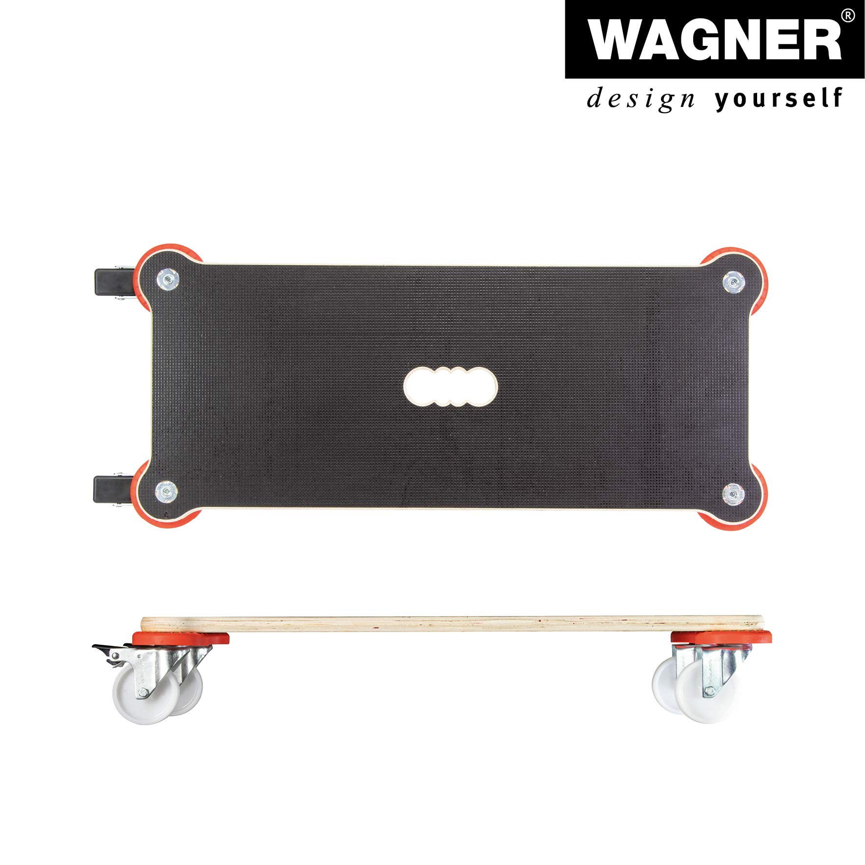 WAGNER design yourself Carrello da trasporto MM 1365, 71x31cm, ideale per trasporto de contenuto sensibile, portata 200 kg, antiscivolo, adatto alle pareti e mobili, 2 freni, Marrone/Rosso, 20136501