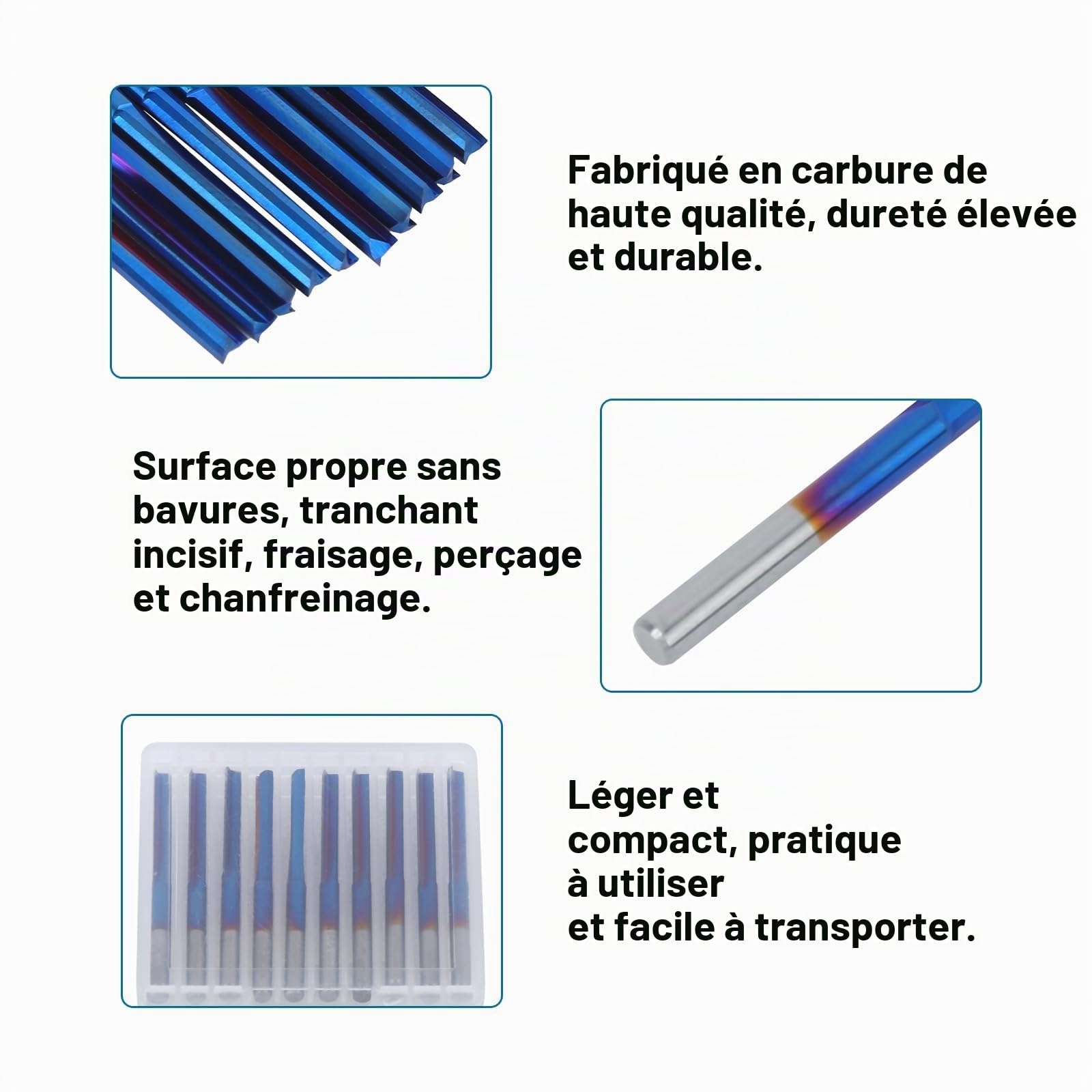 10pcs 3.175mm Fraise à Bouts Nano à Revêtement Bleu Outil de Fraisage de Poignée CNC pour EVA Mousse Contreplaque et Carbure Cémenté