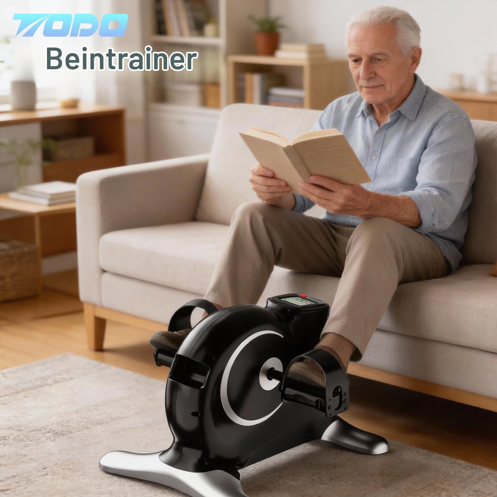 TODO Pedaltrainer für Senioren mit LCD-Display, Mini Bike Heimtrainer Schwarz, Verstellbarer Widerstand, mit Befestigungsband, Leise & Robust Tischfahrrad für Zuhause und Büro