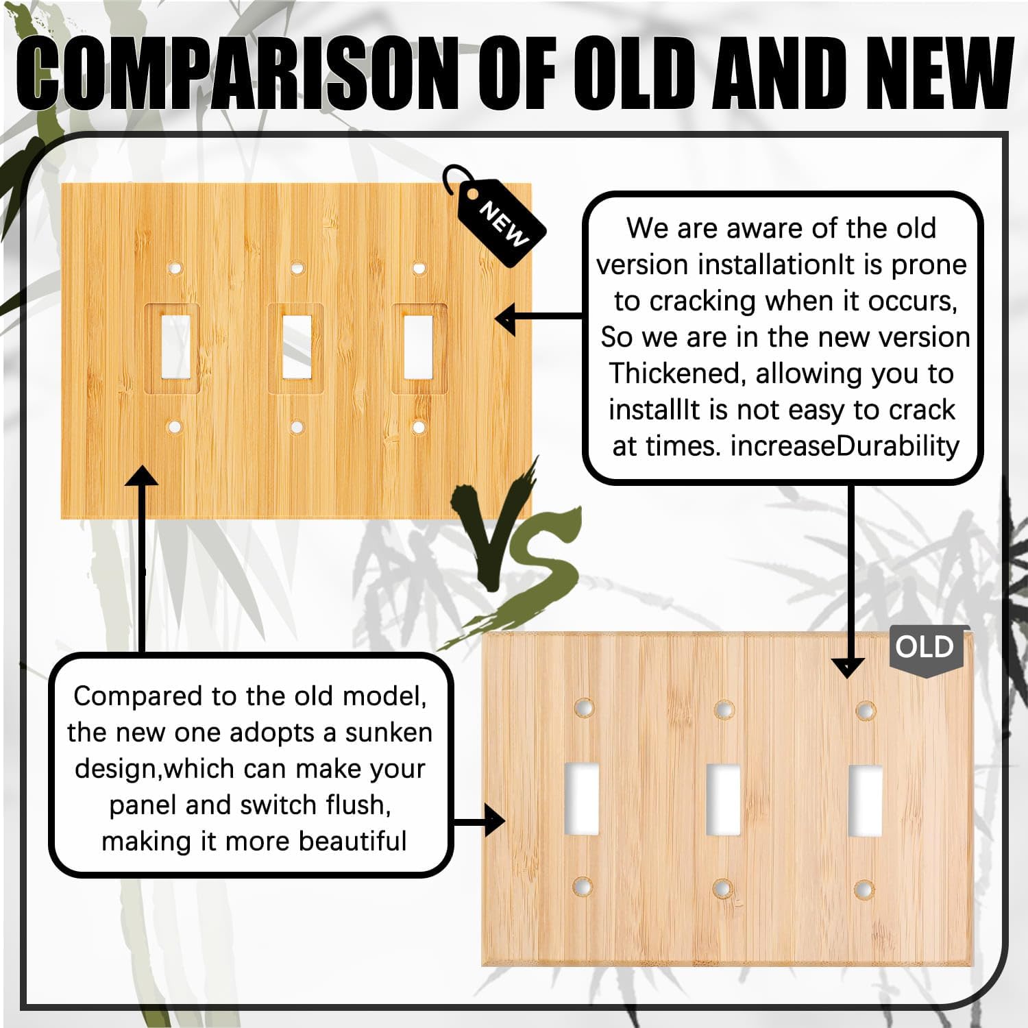 Solid Wood Light Switch Plate 4.8" X6.8" Outlet Wall Plate Bamboo Light Switch Cover Quality Raw Wooden Decorative Wall Plate 3 Gang Toggle Wall Outlet Covers