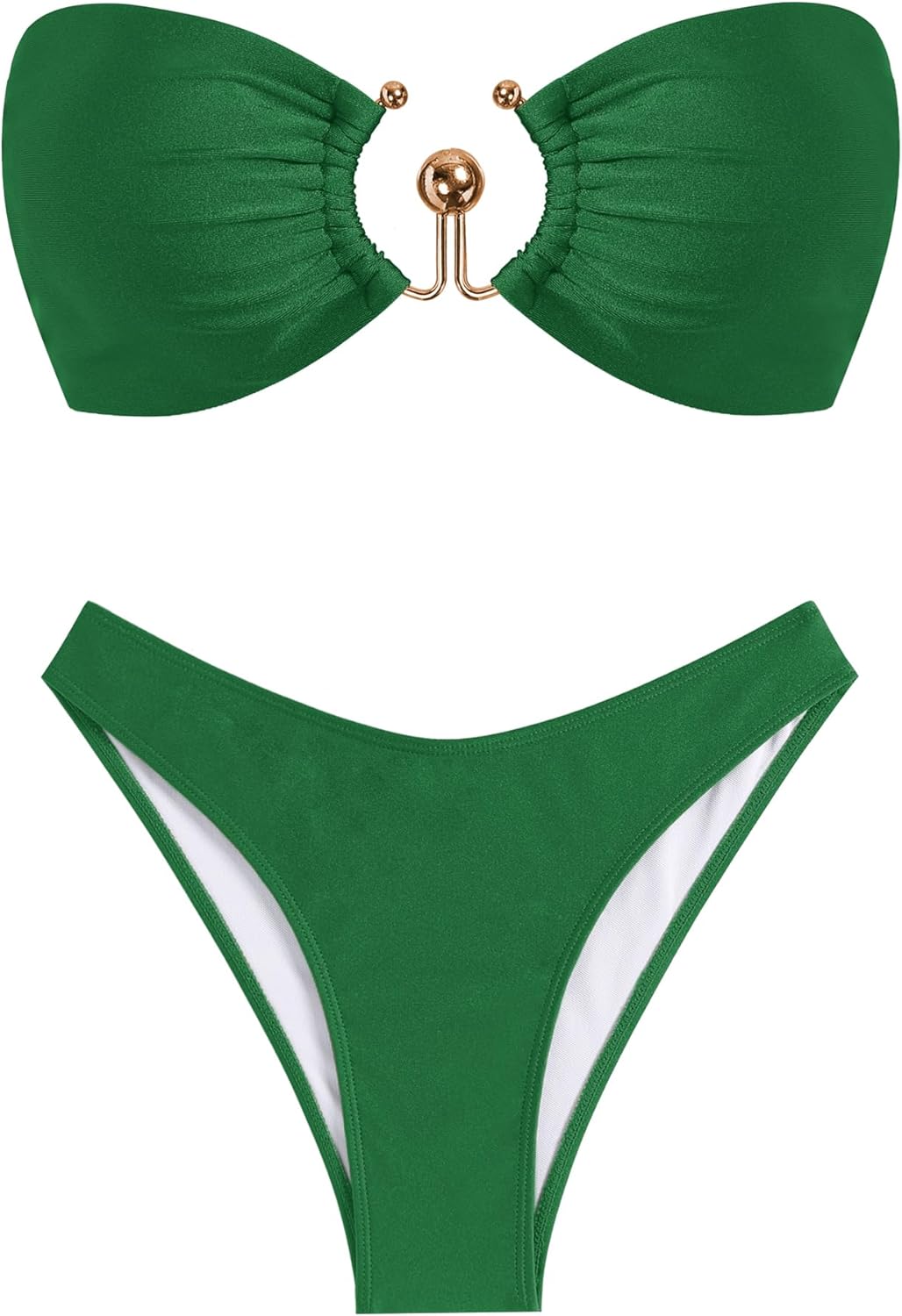 ZAFUL Womens Bandeau Bikini Set Metallic Sparkly O Ring Lace Up Tie Side High Cut Tanga Sexy Bathing Suit Swimwear