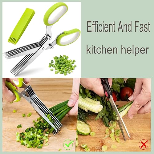 Miniatura 5 de Tijeras de ensalada de cocina de 5 cuchillas tijeras de cocina Glorihoby tijeras de cocina para ensalada de 5 cuchillas tijeras de hierbas Glorihoby