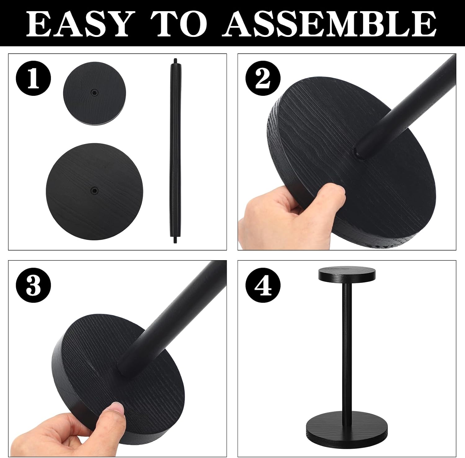 2 Pieces Hat Display Stand Rustic Wood Hat Rack Holder Stand Vintage Wig Holder Jewelry Display Riser Helmet Organizer Storage for Home(Black)