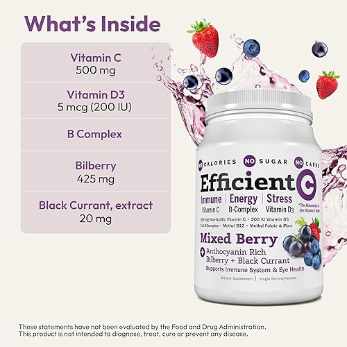 Miniatura 3 de ANDREW LESSMAN 30 paquetes eficientes de bayas mixtas C - Inmune, energía, estrés y salud ocular. Reinvención de la bebida de vitamina C. Sin