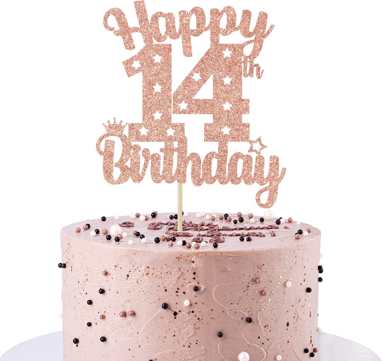 Catelves Geburtstagsdeko 14 Jahre - 10-teiliges Set Kuchendeko Rosa Mit Glitzer, Cupcake Topper