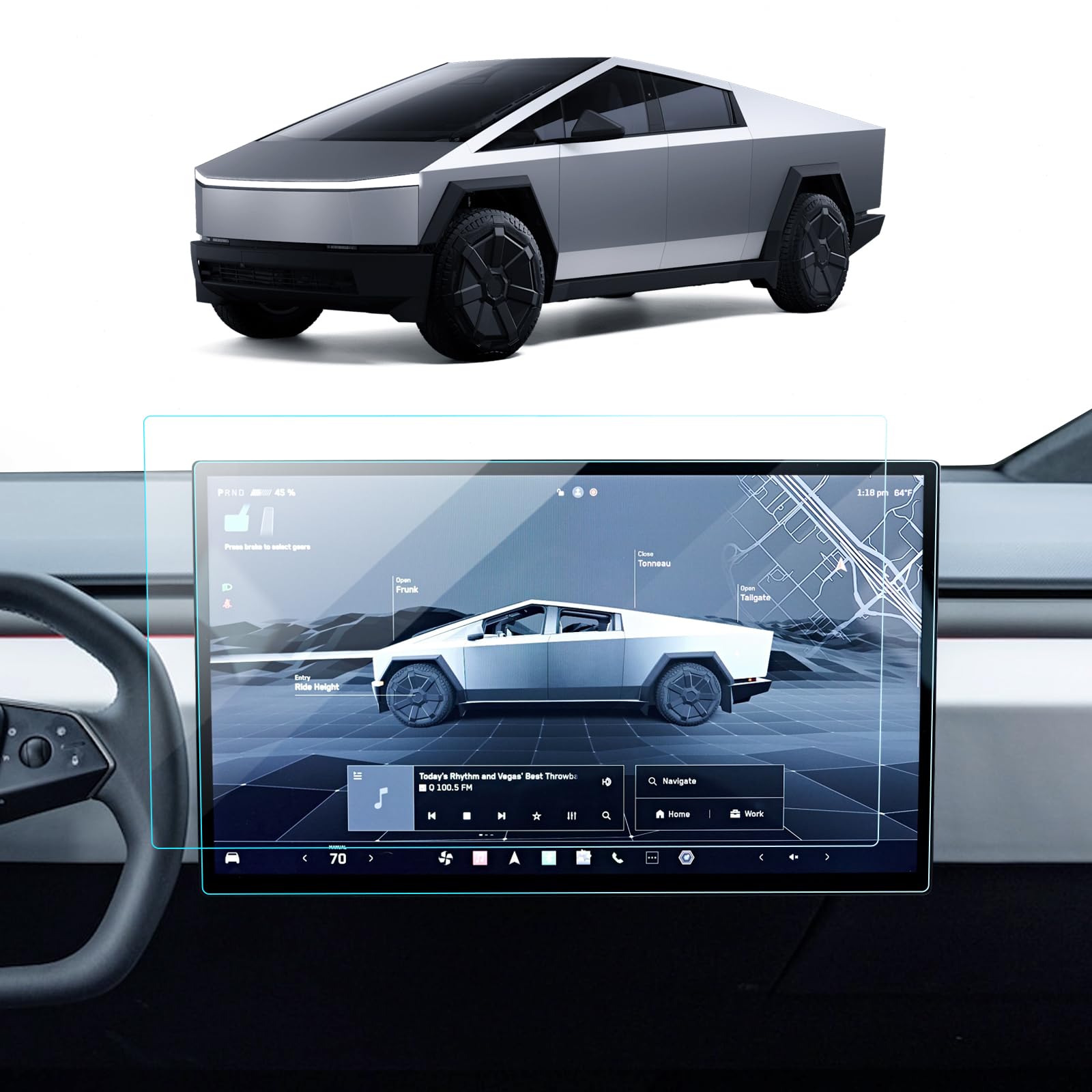 2PCS Screen Protector for 2024 2025 Tesla Cybertruck Accessories 18.5" Nano Navigation Touchscreen Protector Film for Cybertruck AWD Cyberbeast HD Clear
