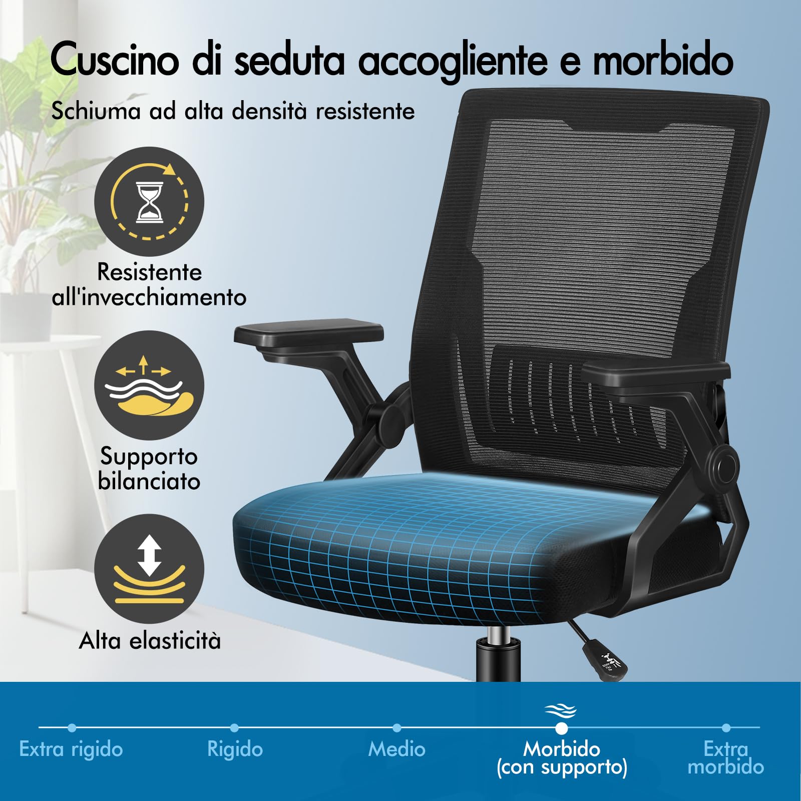 ALFORDSON Sedia Ufficio con Braccioli Pieghevoli de Case Nera | Poltrona Scrivania Girevoli in Rete Serie CONRAD, Funzione di Inclinazione, Portata 150 kg, Altezza regolabile