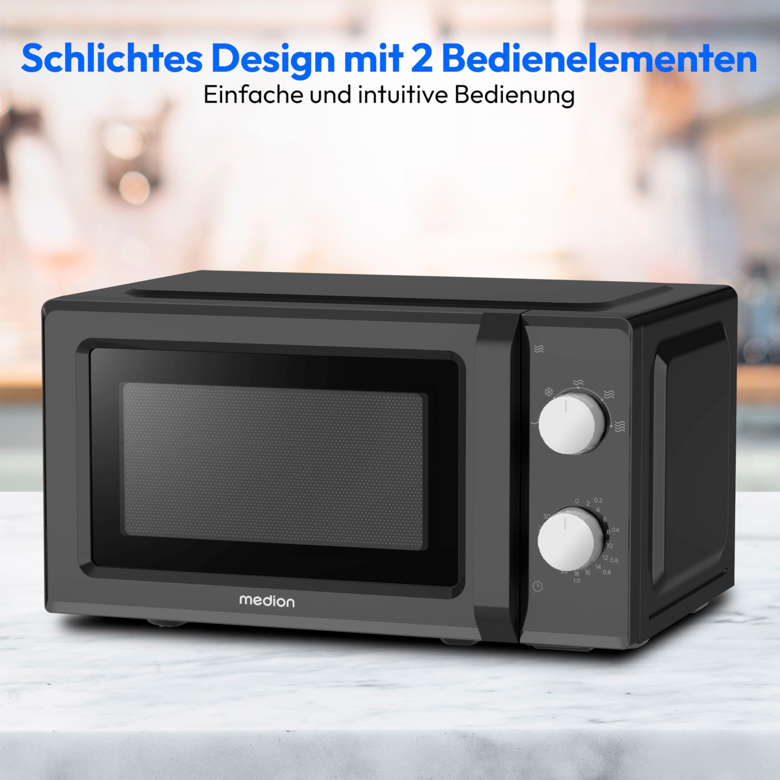 MEDION Mikrowelle 20 Liter 700 Watt 5 Stufen Auftaufunktion Timer schwarz