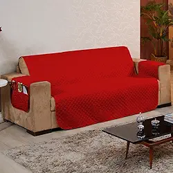 Capa Protetora para Sofá 4 Lugares Reversível - Para Pets e Crianças, Tecido Macio, Fácil de Lavar, Antipelo - Proteção com Estilo e Praticidade no Dia a Dia - FV Enxovais (Vermelho, 4 Lugares)