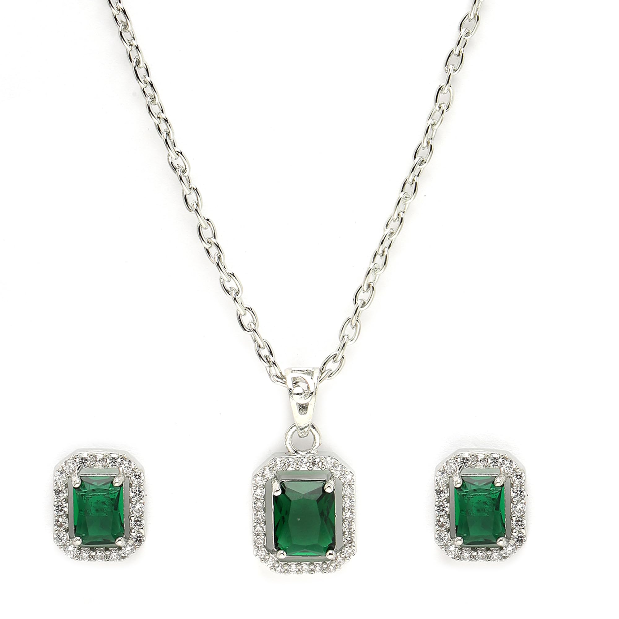 ZENEME Jewelry Luxury AD Crystal Pendant Gift for Women | Gift for Sister | Rakhi jewelery | Rakshabandhan Gift Pendant with Earrings Jewellery Set For Women (Luxe Sparkle Princess Cut Green Pendant) (B0D92BDBVB) Amazon Price History, Amazon Price Tracker