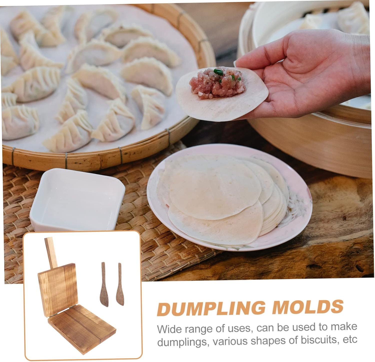 SECFOU Ergonomic Handle Dumpling Pressing Tool 1 Set Wood Dumpling Wrapper Press for Easy Making