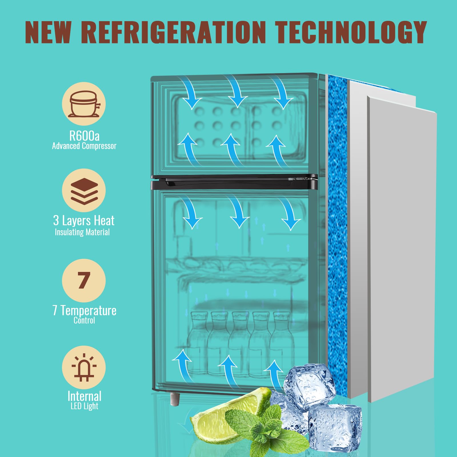 WANAI Small Refrigerator with Freezer 3.5 Cu.Ft Mini Fridge with Freezer on Top Double Door Small Fridge for Bedroom Dorm Room College Office Silver on Fridge.com