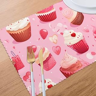 Cupcakes Sweet Food Dessert 6-Piece Set of Washable Woven Placemats, Durable and Wear-Resistant Decorative Placemats, Easy to Clean