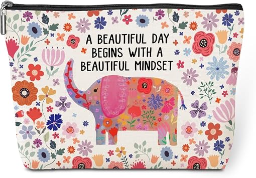 jeilink Inspirational Gifts for Women, Floral Elephant Encouragement Gifts for Graduation, Birthday, Mothers Day, Multipurpose Cosmetic Bag, Makeup Bag Organizer, Travel Toiletry Bag
