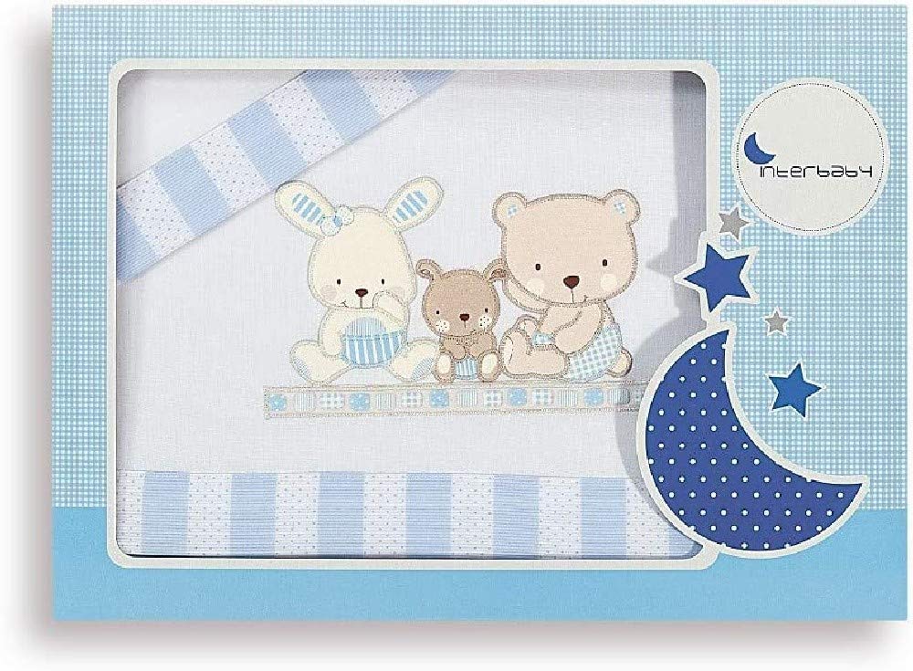 Interbaby Love - Juego de sábanas para minicuna, color blanco/azul