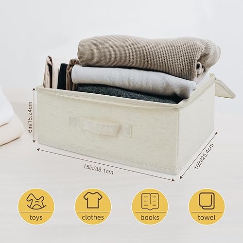 Miniatura 2 de Caja de almacenamiento de tela con tapa con cremallera, paquete de 3 contenedores de ropa a prueba de polvo para armario, dormitorio, guardería, 15
