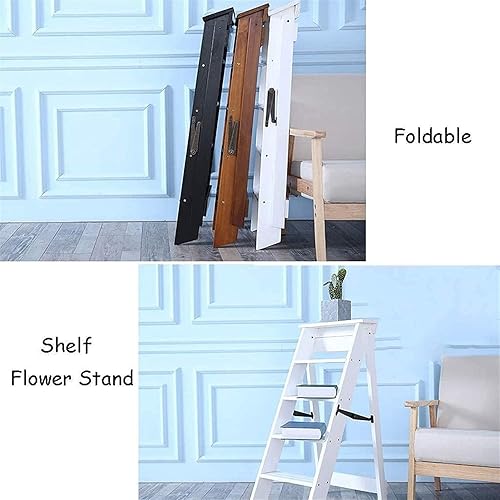 Miniatura 3 de Taburete de cocina de madera, escalera de seguridad de 5 peldaños  Taburetes plegables  Escalera portátil multiusos para el hogar, jardín,