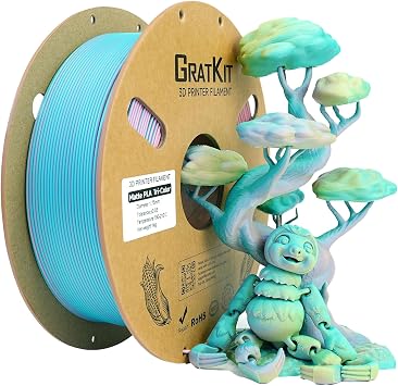 GratKit Matte Tri-Colour PLA Filament 1.75 mm 1 kg Pink/Blue/Yellow Moonstone Multicolour coextrusions multi-coloured rainbow matte surface matte finish dimensional accuracy   0.03 mm