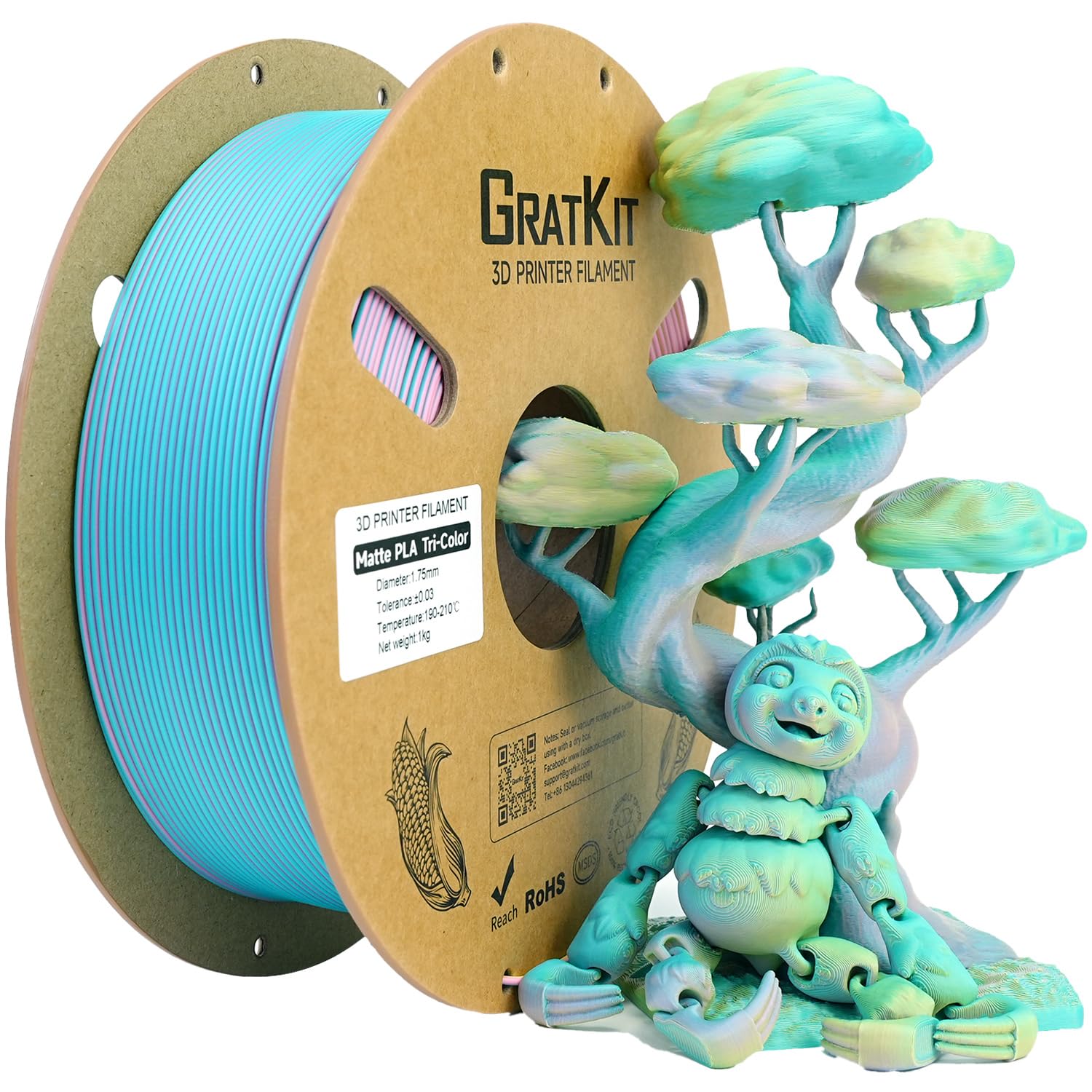 Gratkit Matte Tri-Color PLA Filament, High Speed PLA 1KG,Moonstone