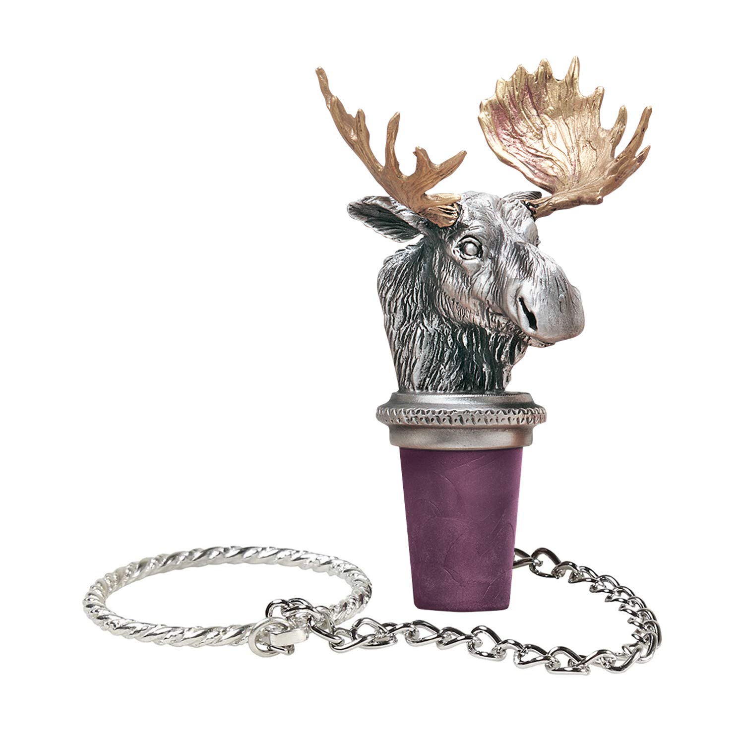 Moose Bottle Stopper with Brass Antlers | Bottle Topper for Wine, Liquor | Expertly Crafted Pewter Reusable Wine Cork